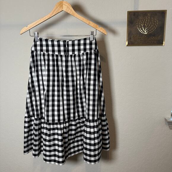 Women's J.Crew Black and White Gingham‎ Tie Waist Ruffle Hem Skirt Size 4 - Picture 8 of 8